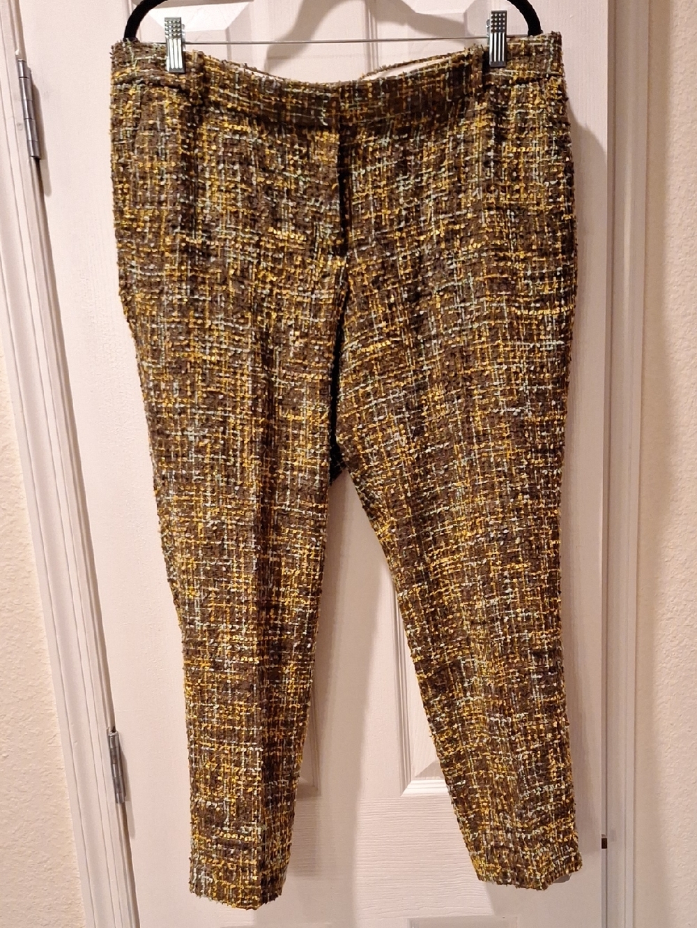 Jcrew - textured tweed capri pants in Mustard Brown Blue - 12